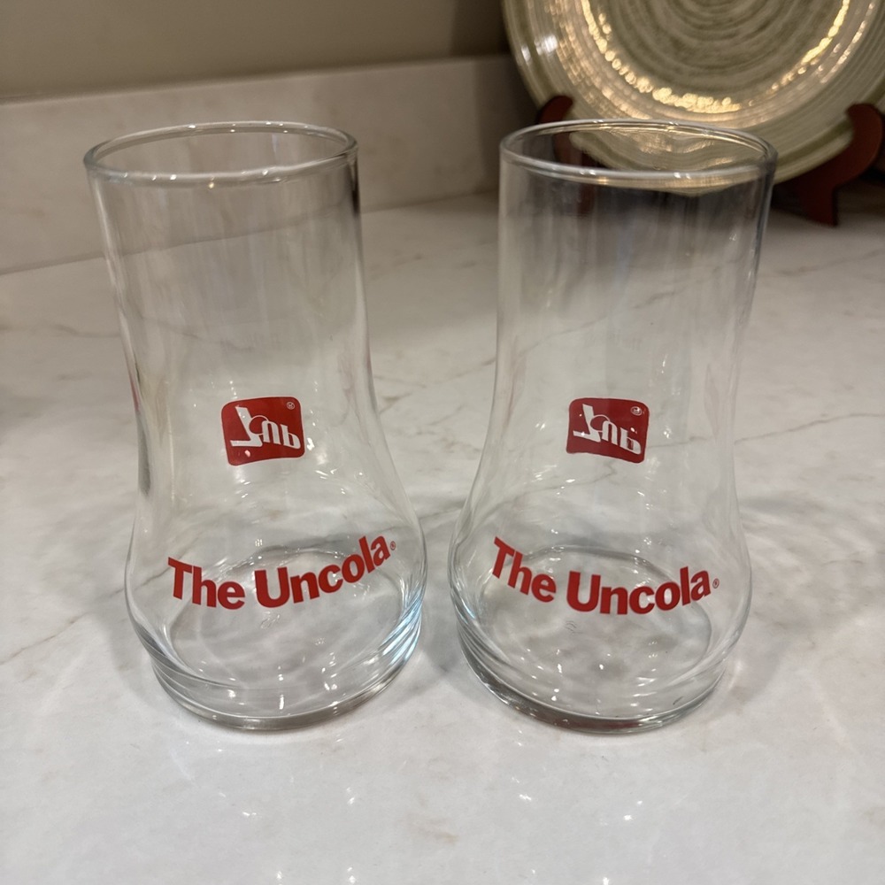 Vintage Original 1960-70s 7-Up The‎ Uncola Upside-Down Drinking Glasses Set of 2